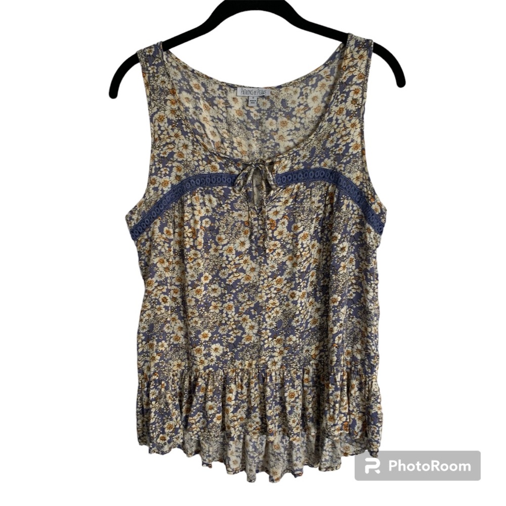 Patrons Of Peace Womens Size S Blue Orange Daisy Floral Print Sleeveless Top